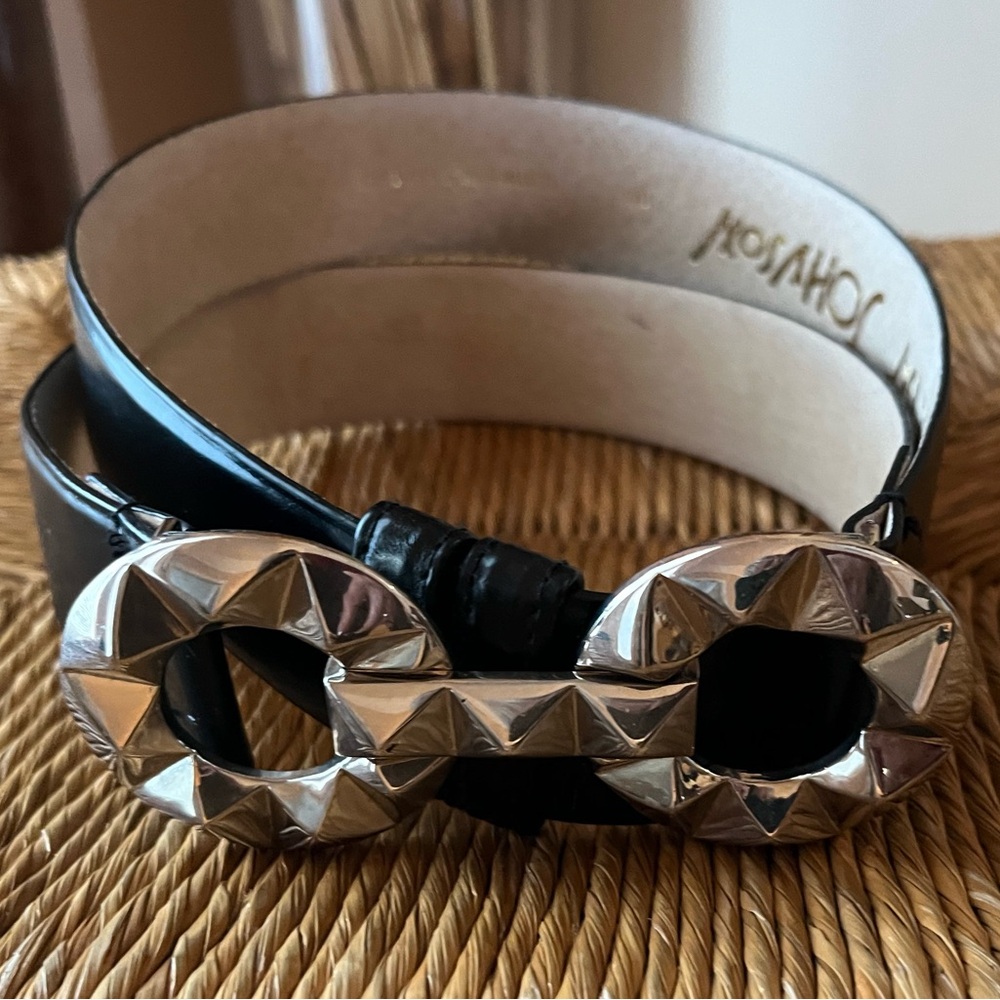 Betsey Johnson Belt Genuine Leather adjustable black belt silver buckle clasp